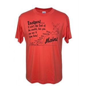 Vintage 90s Eastport Maine T Shirt Funny Moose Map Graphic USA L Single Stitch